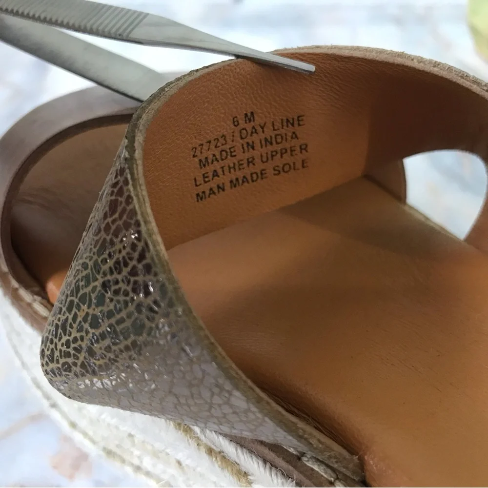 Leather Espadrille Wedge Sandal Gold Lug Brown Diba True Day Line New